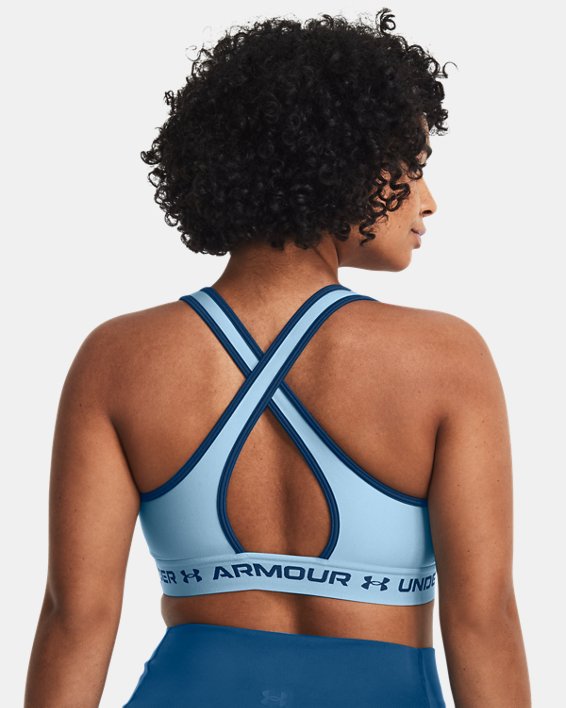 Women's Armour® Mid Crossback Sports Bra in Blue image number 6